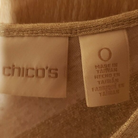 Chico's Womens Cream Gold Striped linen blend Short Sleeve Knit Top Small - Picture 4 of 6